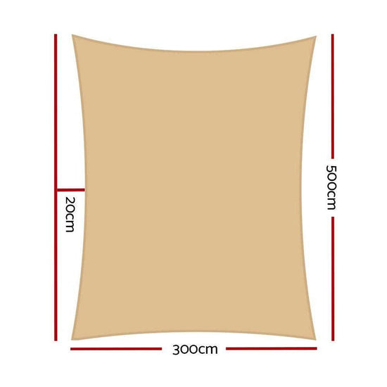 Instahut Waterproof Shade Sail 3x5m Rectangle Sand 95% Shade Cloth