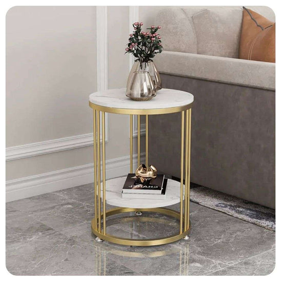 Interior Ave Cleo Gold Two Shelf Stone Side Table
