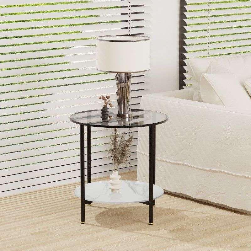 Interior Ave - Cosmopolitan Two Tier Mix Side Table - Marble &amp; Glass