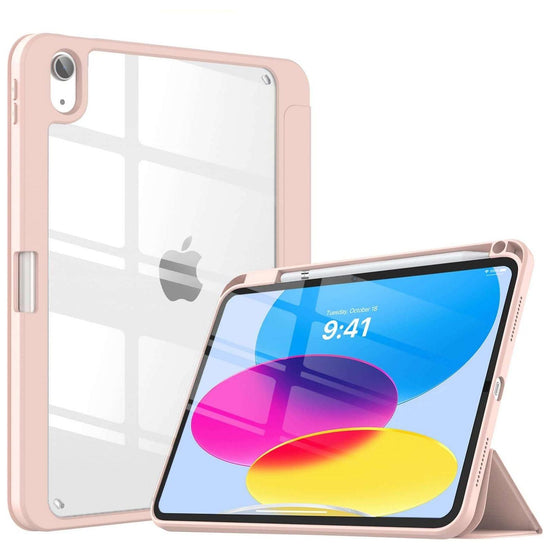 iPad 10th Case 10.9 Inch 2022 with Pencil Holder, Smart iPad Clear Case with Soft TPU Auto Wake Sleep Pink