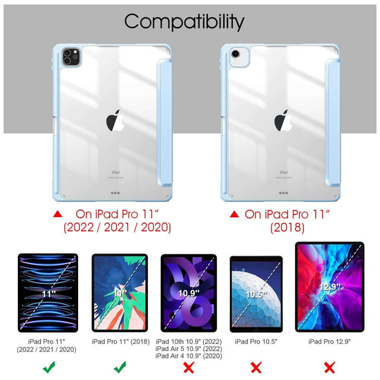 iPad Pro 11 Inch 2020-2022 Soft Tpu Smart Premium Case Auto Sleep Wake Stand Clear Cover Pencil holder ice blue