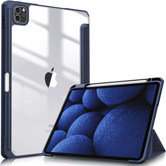 iPad Pro 11 Inch 2020-2022 Soft Tpu Smart Premium Case Auto Sleep Wake Stand Clear Cover Pencil holder navy blue