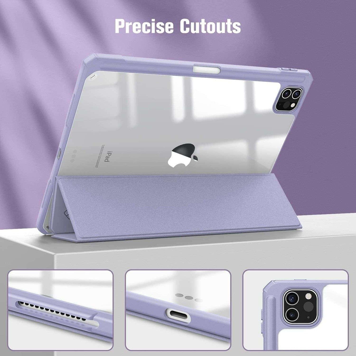 iPad Pro 11 Inch 2020-2022 Soft Tpu Smart Premium Case Auto Sleep Wake Stand Clear Cover Pencil holder Purple