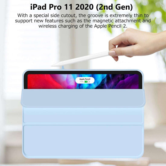 iPad Pro 11 Inch 2020 Soft Tpu Smart Premium Case Auto Sleep Wake Stand Cover Pencil holder ice blue