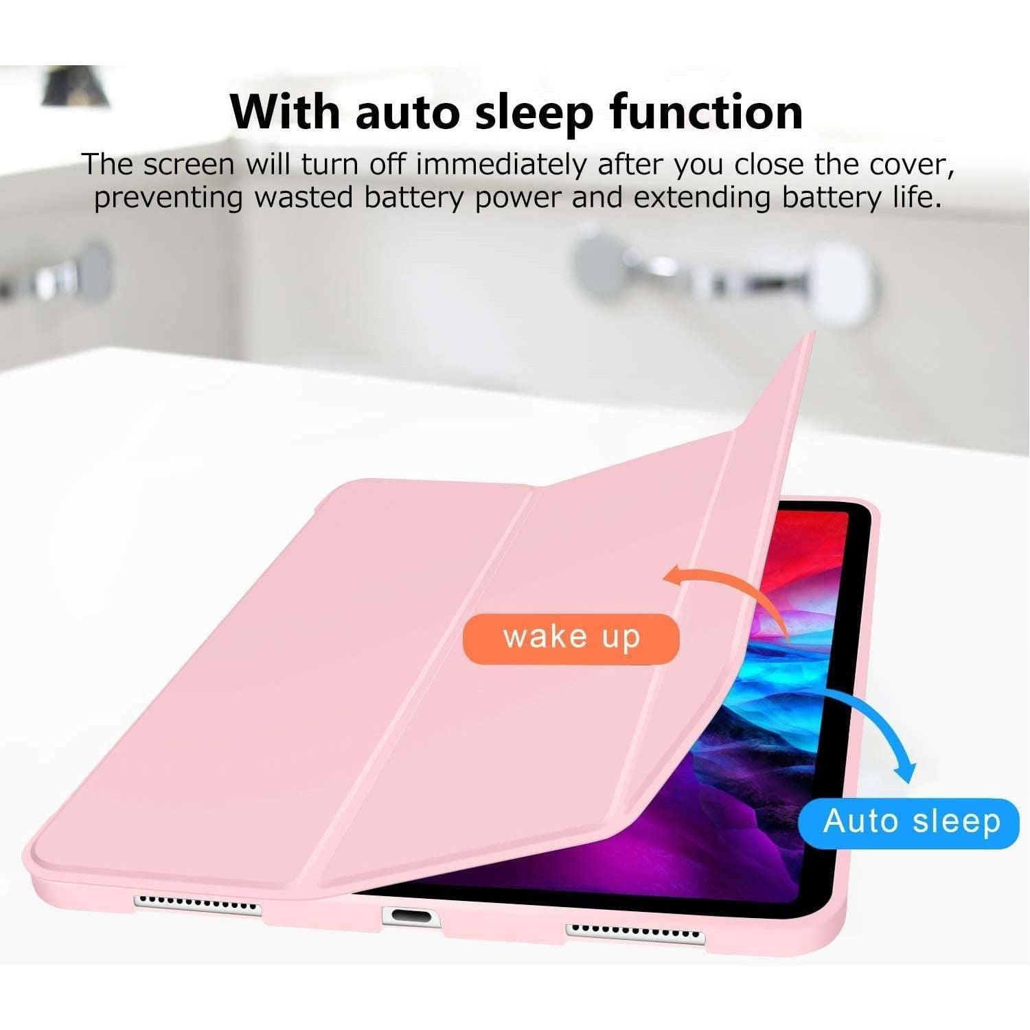 iPad Pro 11 Inch 2020 Soft Tpu Smart Premium Case Auto Sleep Wake Stand Cover Pencil holder Pink