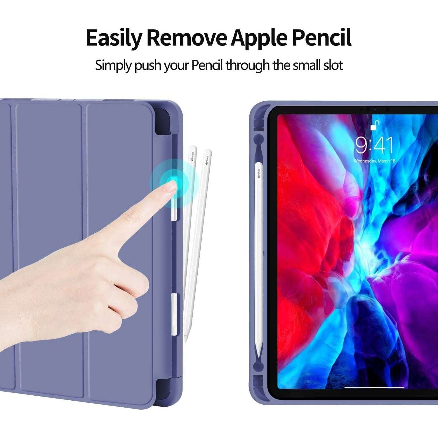 iPad Pro 11 Inch 2020 Soft Tpu Smart Premium Case Auto Sleep Wake Stand Cover Pencil holder Purple