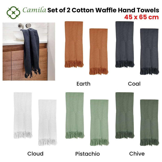 J Elliot Home 400GSM Camila Set of 2 Cotton Waffle Hand Towels 45 x 65 cm Chive