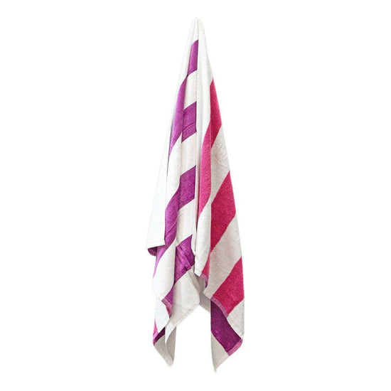 J.Elliot Home 400GSM Premium Cotton Reversible Striped Beach Towel 76 x 152 cm Pink Purple - Magdasmall