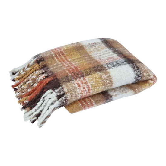 J Elliot Home Aiden Sand Multi Faux Mohair Throw Rug with Fringe 130 x 160cm - Magdasmall