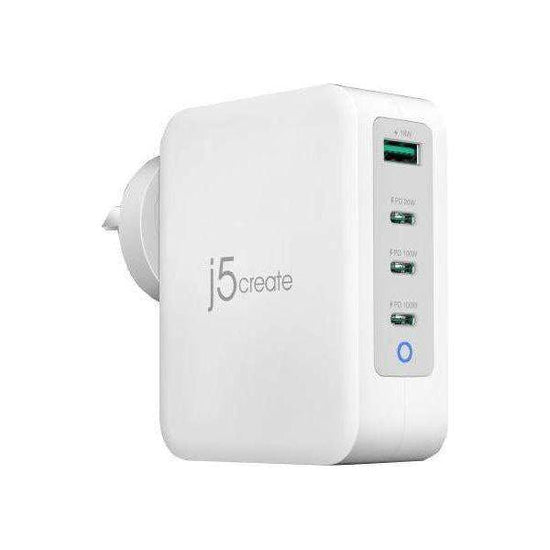 J5create JUP43130 130W GaN USB-C 4-Port Charger - (USB-C PDx 3, USB-A x 1 with Auto Balance Output) - Charge your phones, tablets, or laptops