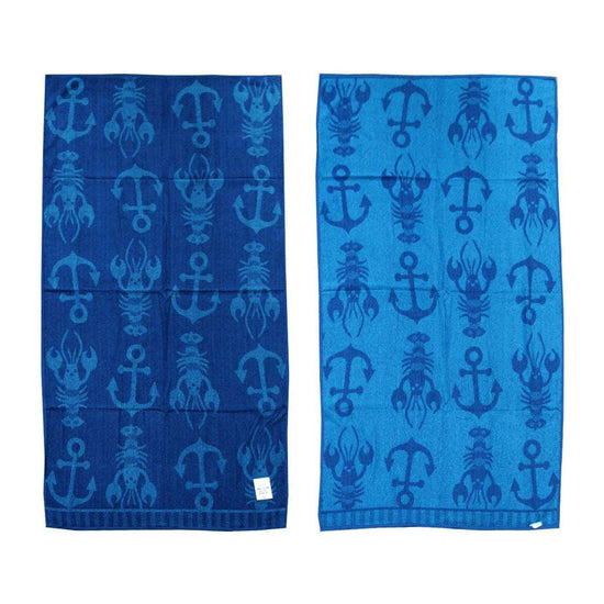 Jacquard Velour Reversible Beach Towel Blue Lobster Anchor