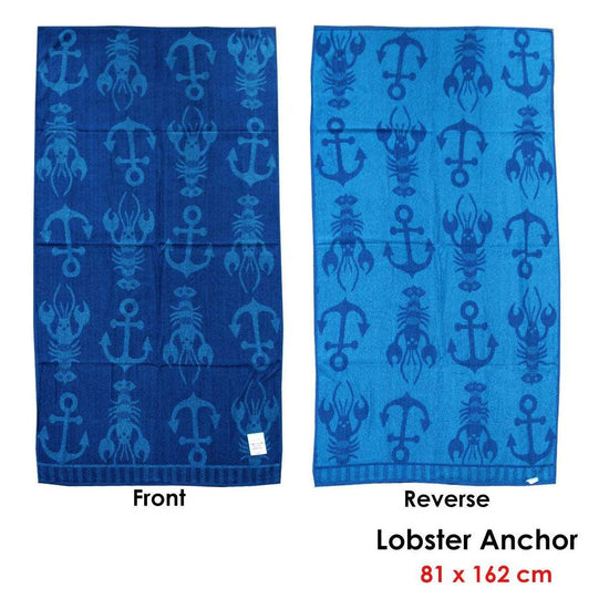 Jacquard Velour Reversible Beach Towel Blue Lobster Anchor