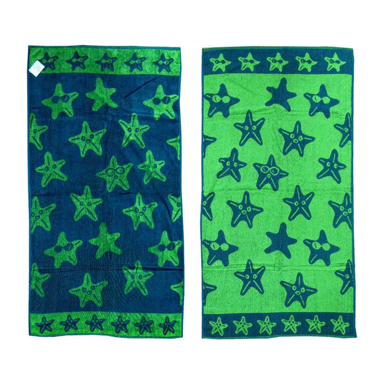 Jacquard Velour Reversible Beach Towel Blue Stars