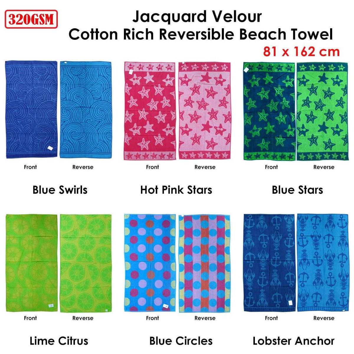 Jacquard Velour Reversible Beach Towel Blue Stars