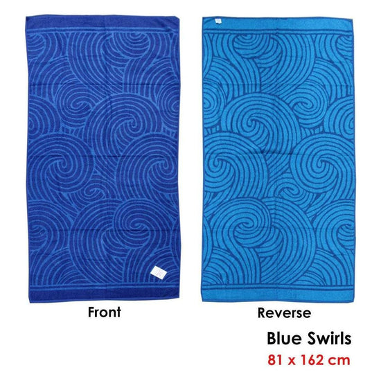 Jacquard Velour Reversible Beach Towel Blue Swirls