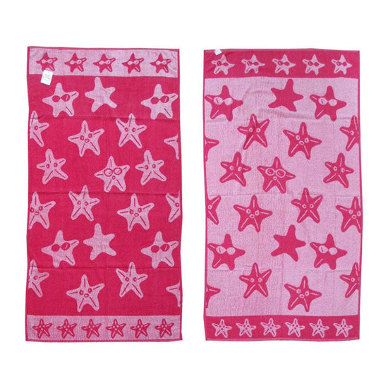 Jacquard Velour Reversible Beach Towel Hot Pink Stars