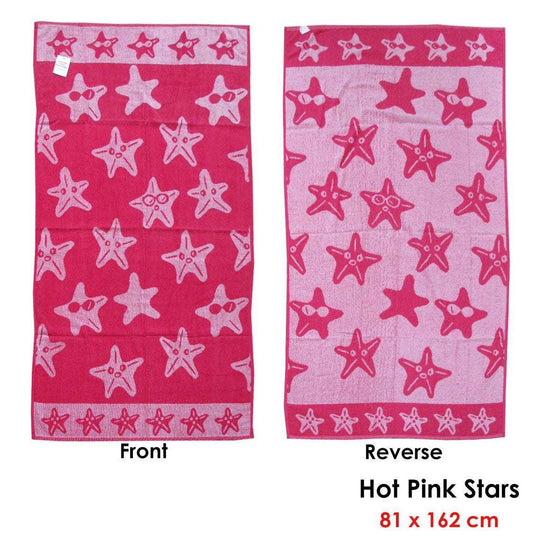 Jacquard Velour Reversible Beach Towel Hot Pink Stars