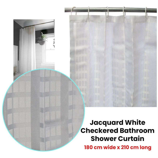 Jacquard White Checkered Bathroom Shower Curtain 180cm wide x 210 cm long