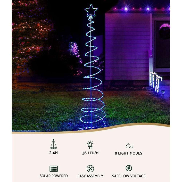 Jingle Jollys 2.4M LED Christmas Tree Solar Motif Lights 8 Modes Multi-Colour