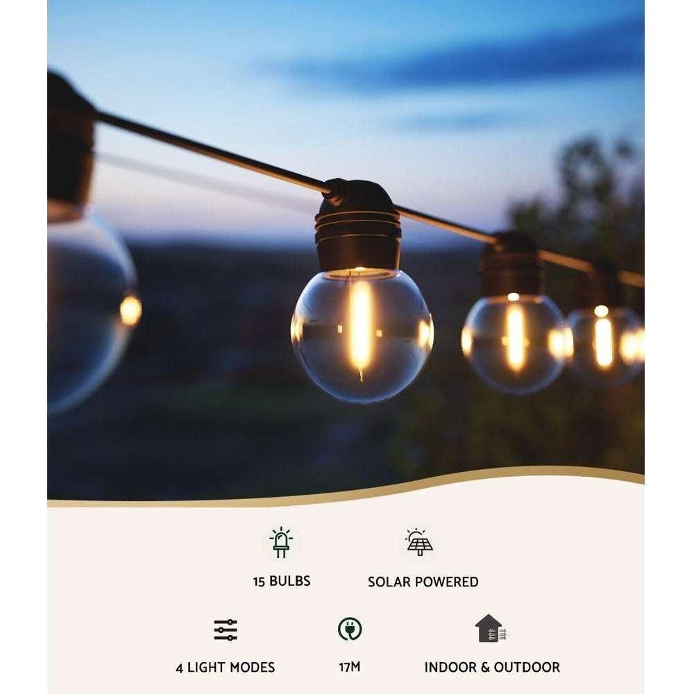 Jingle Jollys 30 LED Festoon Lights Solar Outdoor String Light Christmas 34m