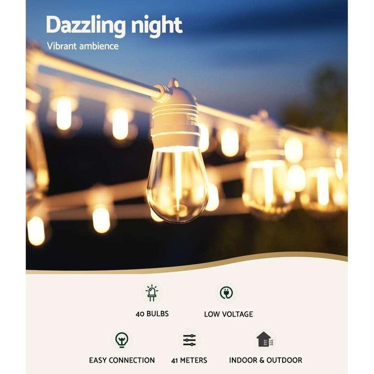 Jingle Jollys 41m LED Festoon Light Outdoor String Lights Christmas Party Decor - Magdasmall