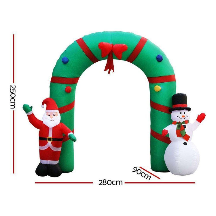 Jingle Jollys Christmas Inflatable Giant Arch Way 2.8M Santa Snowman Light Decor - Magdasmall