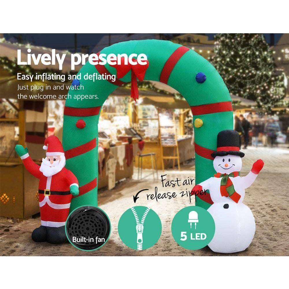 Jingle Jollys Christmas Inflatable Giant Arch Way 2.8M Santa Snowman Light Decor