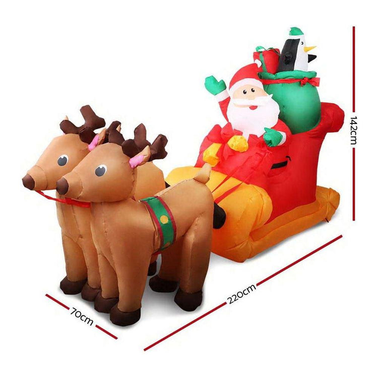 Jingle Jollys Christmas Inflatable Santa Sleigh 2.2M Outdoor Decorations LED - Magdasmall