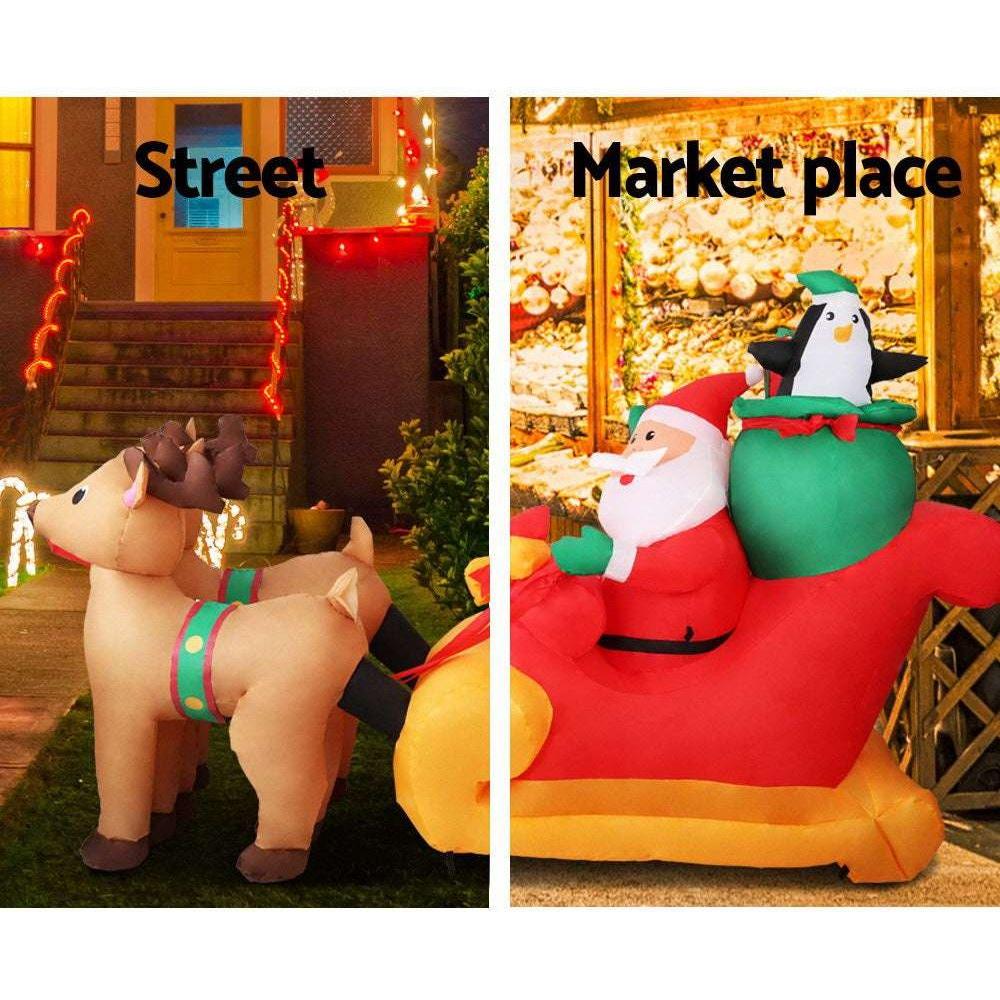 Jingle Jollys Christmas Inflatable Santa Sleigh 2.2M Outdoor Decorations LED - Magdasmall