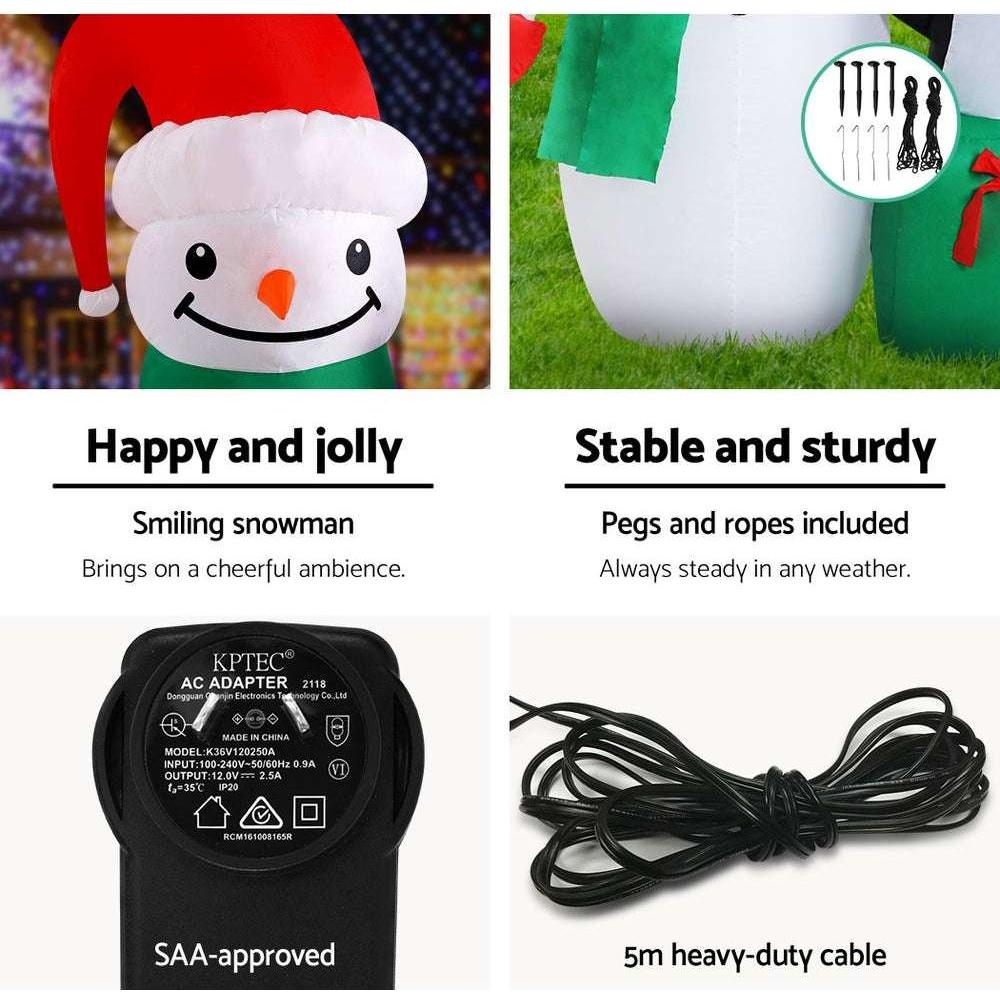 Jingle Jollys Christmas Inflatable Snowman 1.8M Lights LED Outdoor Decorations - Magdasmall