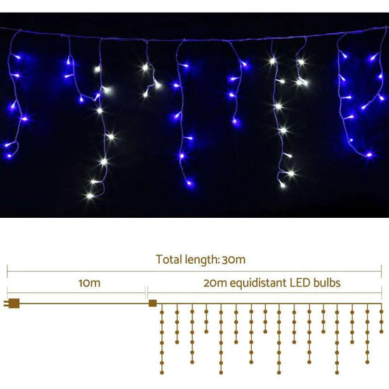 Jingle Jollys Christmas Lights 20M 800 LED Icicle Light Blue White Decorations - Magdasmall