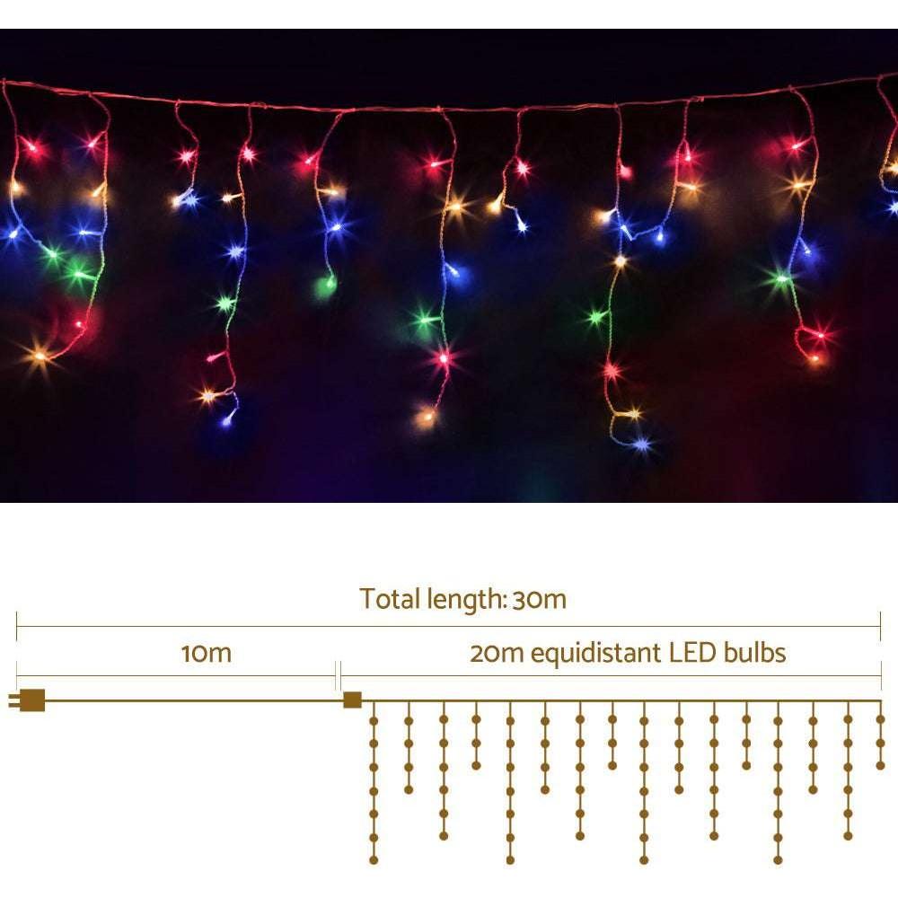 Jingle Jollys Christmas Lights 20M 800 LED Icicle Light Multi-coloured - Magdasmall