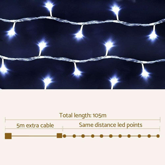 Jingle Jollys Christmas Lights 500 LED 100M String Light Cool White Decorations - Magdasmall