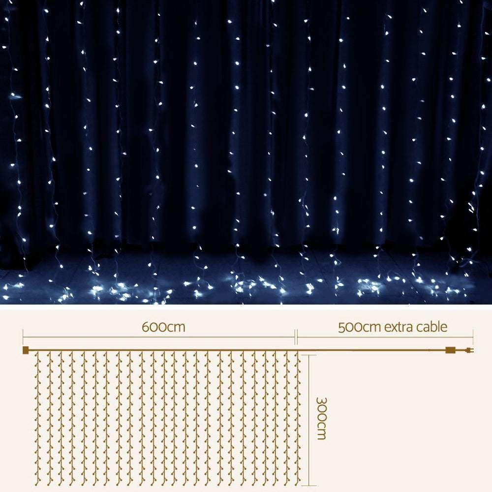 Jingle Jollys Christmas Lights 6Mx3M 600 LED Curtain Light Decorations Cool - Magdasmall