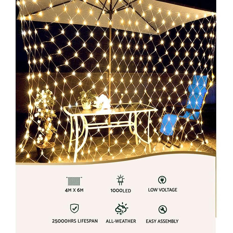 Jingle Jollys Christmas Lights 6Mx4M 1000 LED Net Light Decorations Warm Decor - Magdasmall