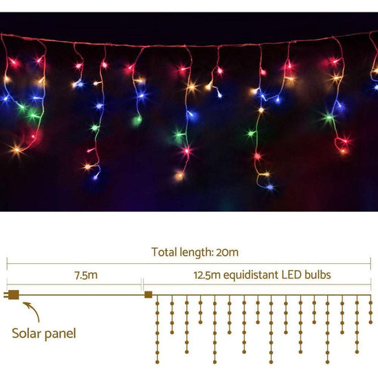 Jingle Jollys Solar Christmas Lights 12.5M 500 LED Icicle Light Decorations