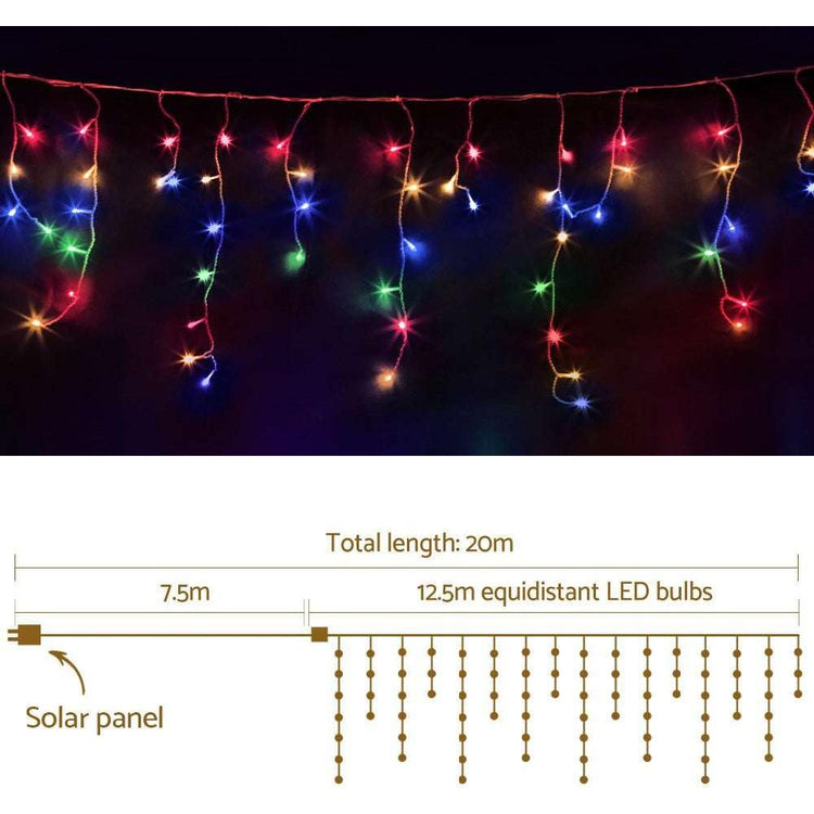 Jingle Jollys Solar Christmas Lights 12.5M 500 LED Icicle Light Decorations