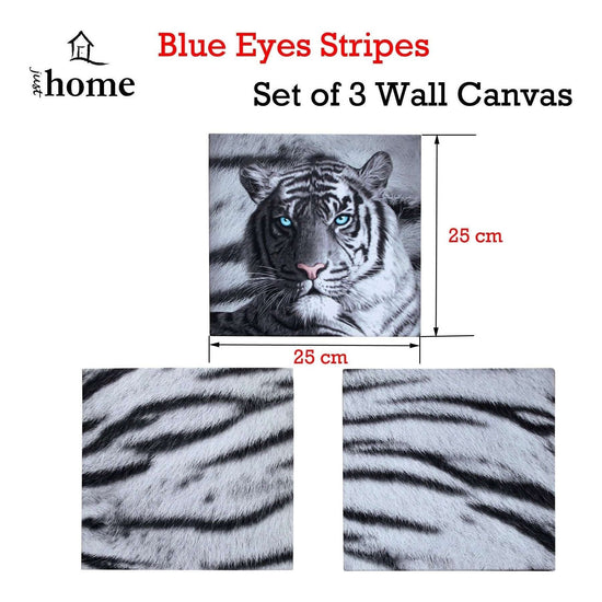 Just Home Set of 3 Printed Blue Eyes Stripes Tiger Wall Canvas - Magdasmall