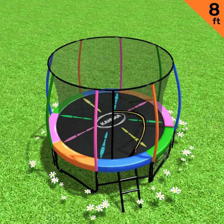 Kahuna 8ft Outdoor Rainbow Trampoline For Kids And Children Suited For Fitness Exercise Gymnastics With Safety Enclosure