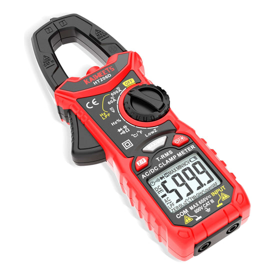 KAIWEETS HT206D Digital Clamp Meter T-RMS 6000 Counts, Multimeter Voltage Tester Auto-ranging, Measures Current Voltage Temperature Capacitance Resistance Diodes Continuity Duty-Cycle (AC/DC Current)