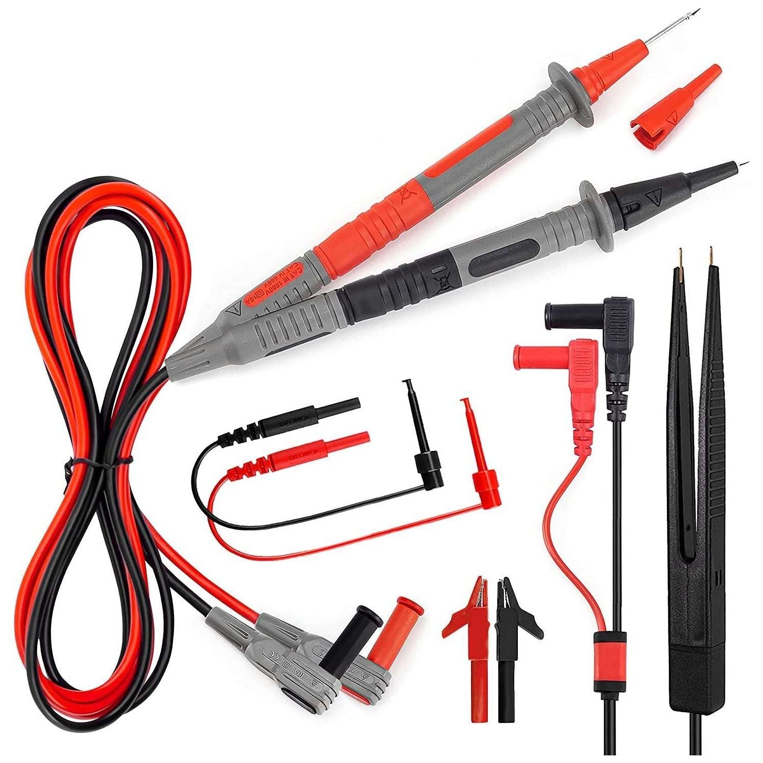 KAIWEETS Soft Silicone Electrician Test Leads Kit CAT III 1000V & CAT IV 600V with Alligator Clips and Needle Probe for Fluke/AstroAI/INNOVA Multimeter Electronic Clamp Meter 9PCS - Magdasmall