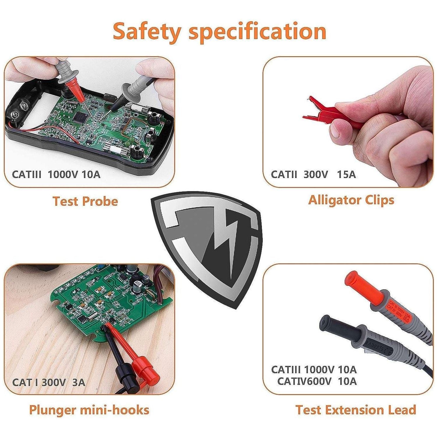 KAIWEETS Soft Silicone Electrician Test Leads Kit CAT III 1000V &amp; CAT IV 600V with Alligator Clips and Needle Probe for Fluke/AstroAI/INNOVA Multimeter Electronic Clamp Meter 9PCS