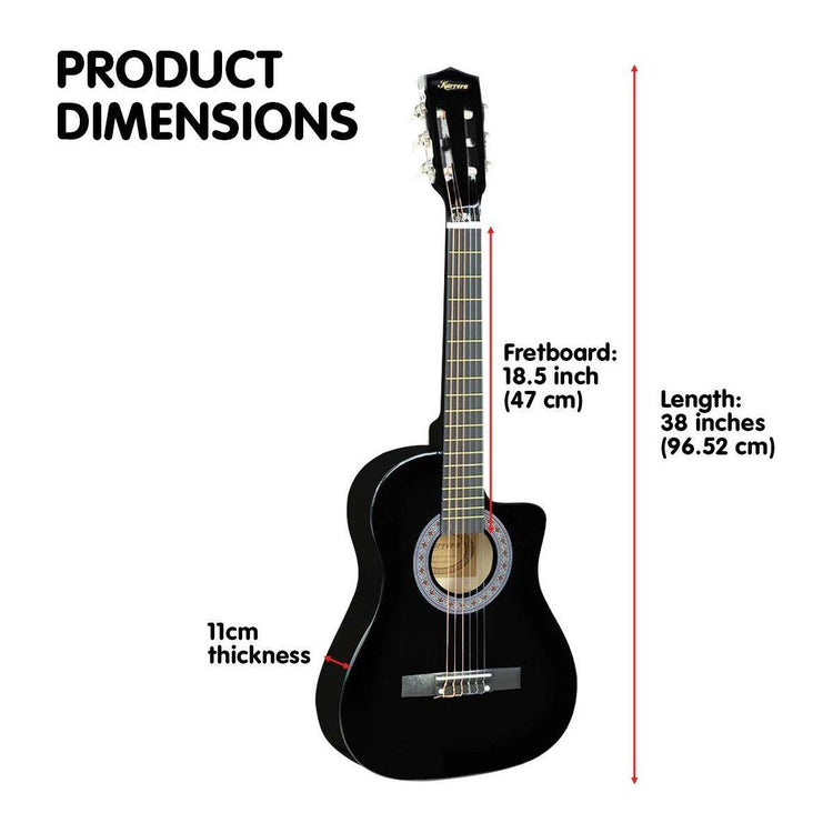 Karrera 38in Cutaway Acoustic Guitar with guitar bag - Black