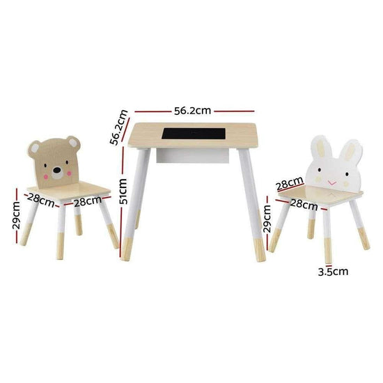 Keezi 3PCS Kids Table and Chairs Set Activity Desk Chalkboard Toy Hidden Storage