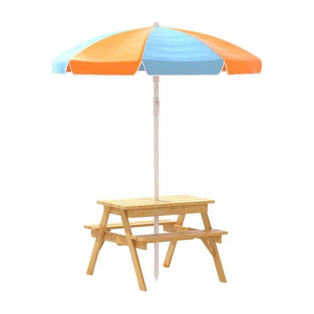 Keezi Kids Outdoor Table and Chairs Picnic Bench Set Umbrella Water Sand Pit Box - Magdasmall