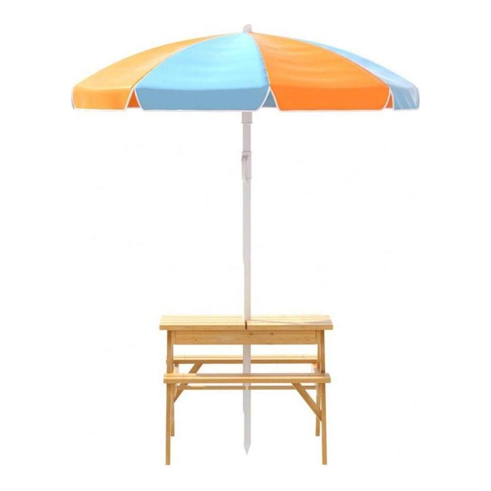 Keezi Kids Outdoor Table and Chairs Picnic Bench Set Umbrella Water Sand Pit Box - Magdasmall