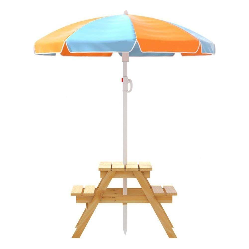 Keezi Kids Outdoor Table and Chairs Picnic Bench Set Umbrella Water Sand Pit Box - Magdasmall