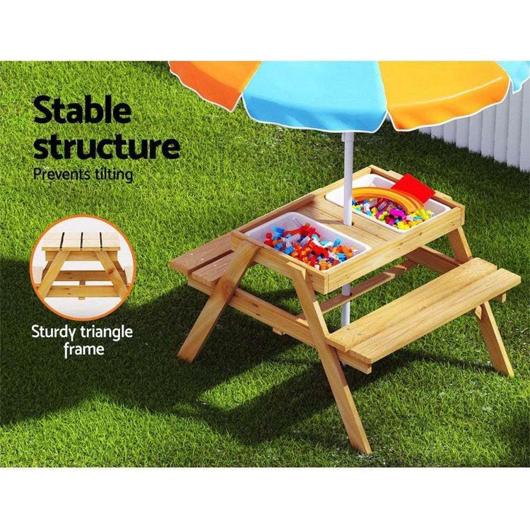 Keezi Kids Outdoor Table and Chairs Picnic Bench Set Umbrella Water Sand Pit Box - Magdasmall