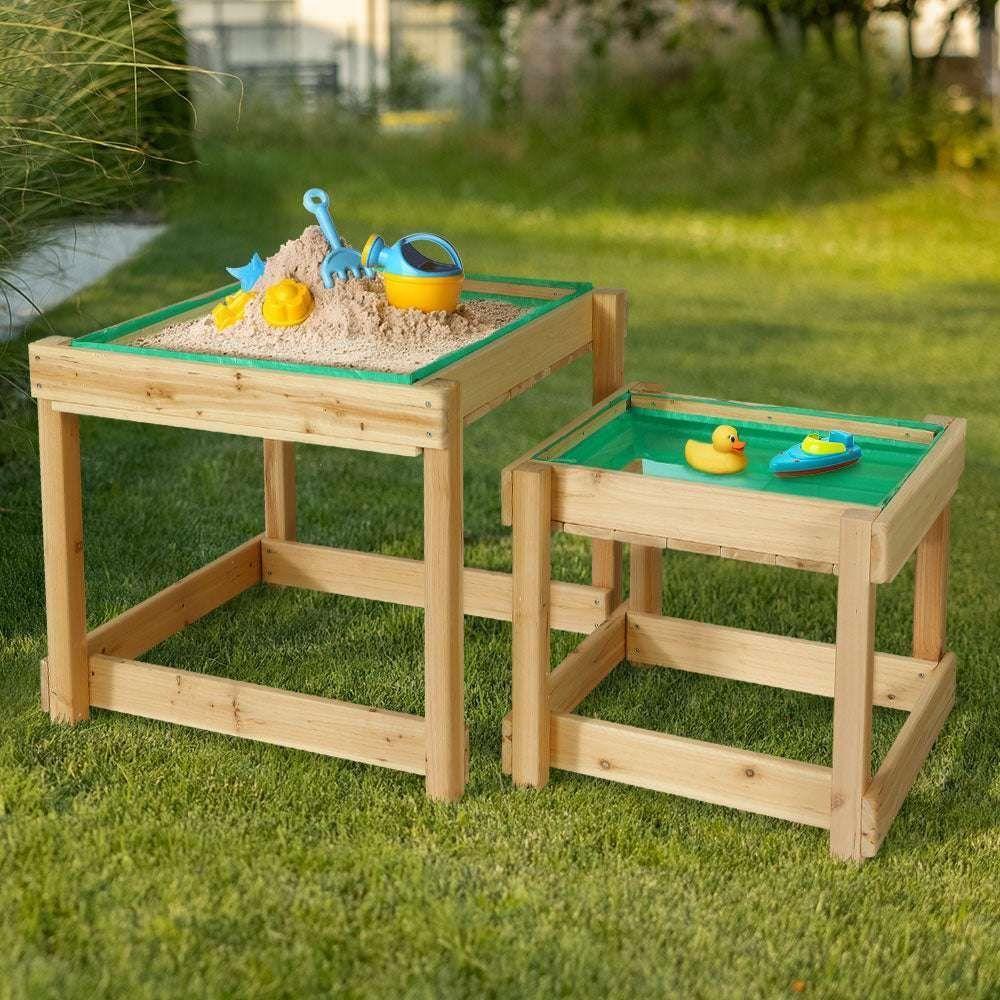 Keezi Kids Sandpit Wooden Sandbox Sand Pit Water Table Outdoor Toys 101cm - Magdasmall