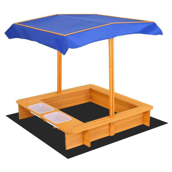 Keezi Kids Sandpit Wooden Sandbox Sand Pit with Canopy Water Basin Toys 103cm - Magdasmall